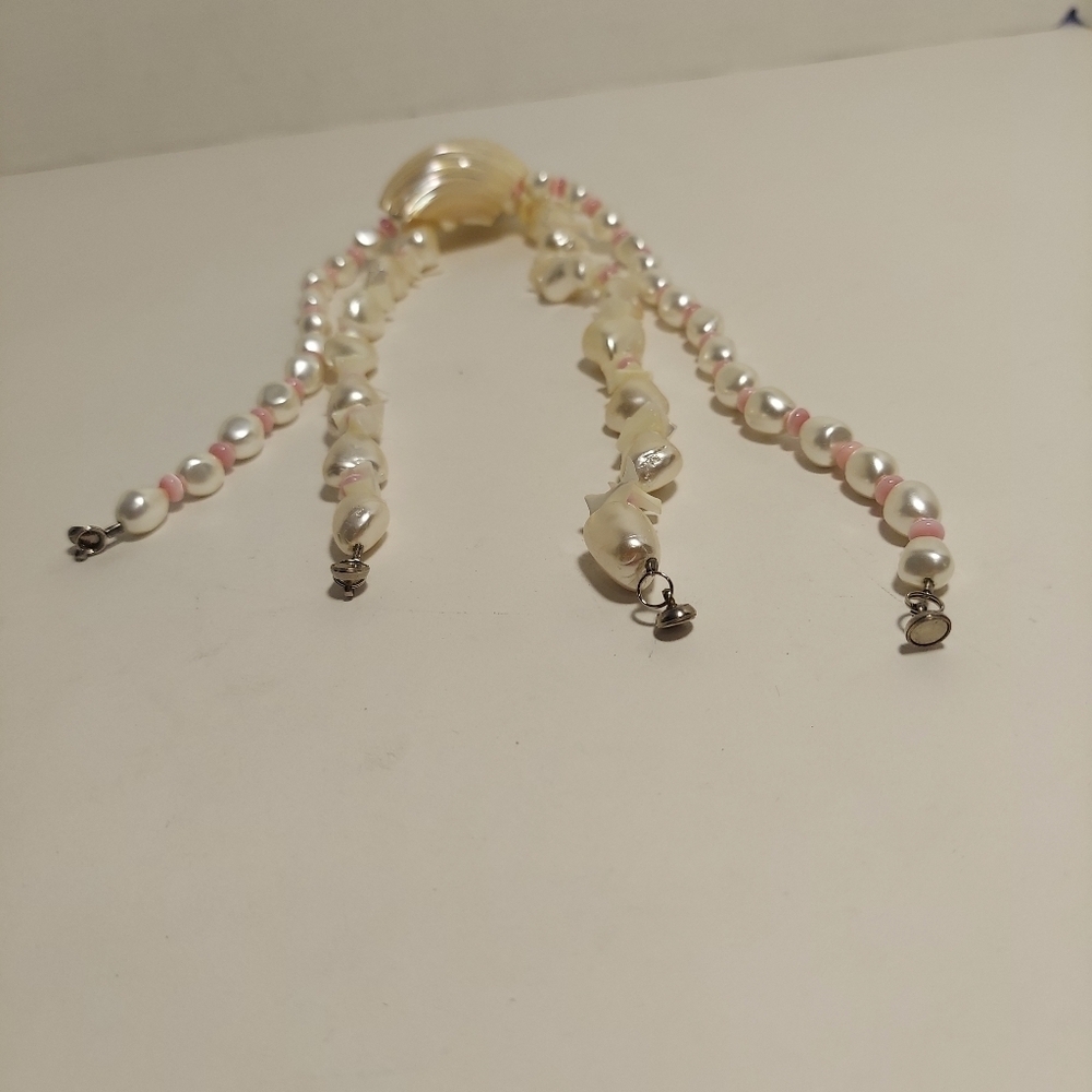 Freshwater Pearls & Pink Beads Shell Pendant Necklace Double Strand Magnetic - Picture 8 of 13